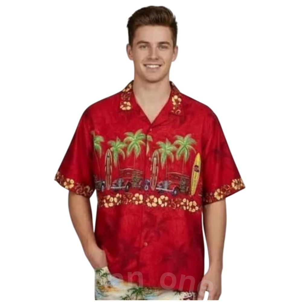 Rima Beach World Hawaiian Tropical Beach Caribbean Short Sleeve Shirt Men's XL